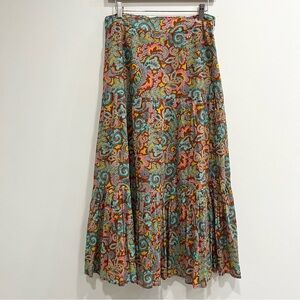 Roller Rabbit Paisley Printed Tiered Maxi Skirt Blue Red Boho Bohemian Small